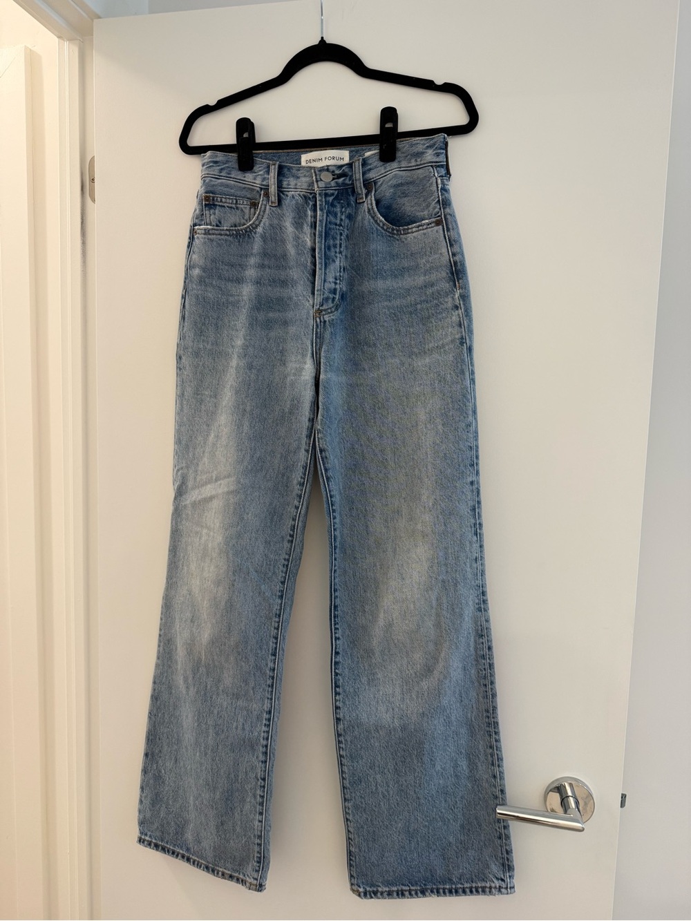 Denim Forum Light Blue High-Rise Wide Leg Jeans (Aritzia)